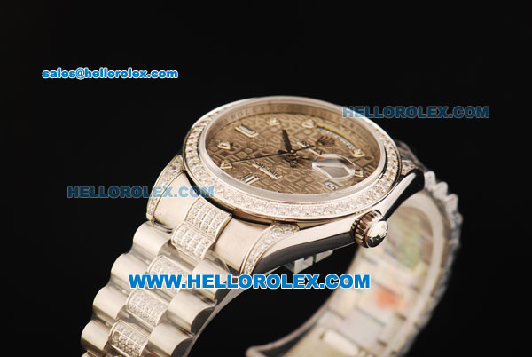 Rolex Day-Date Swiss ETA 2836 Automatic Movement Steel Case with Diamond Bezel and Diamond Strap - Click Image to Close